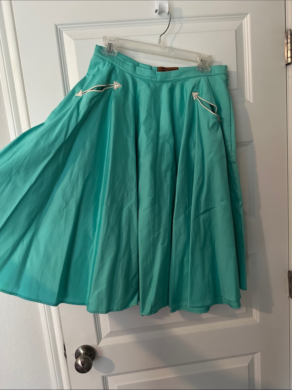 Turquoise Circle Skirt with Pocket Trim